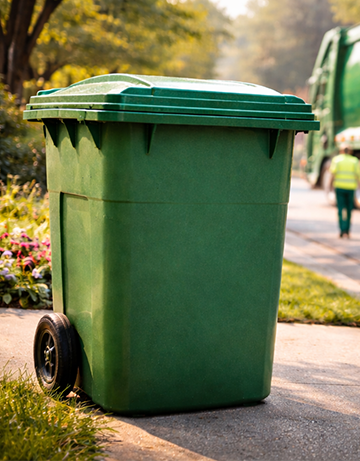 Bac roulant vert utilisé pour collecte des déchets résidentiels au Québec Canada