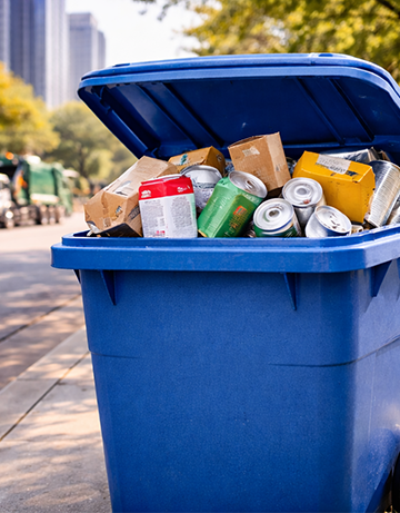 Bac bleu de recyclage pour collecte sélective des matières recyclables au Québec Canada